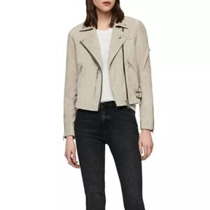 All Saints Off White Leather Motorcycle Jacket Size UK 4/ US XXS